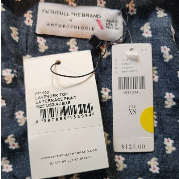 Faithful the Brand Anthropologie Black La Terrace Print Wrap Blouse Shirt Top XS - Picture 8 of 16